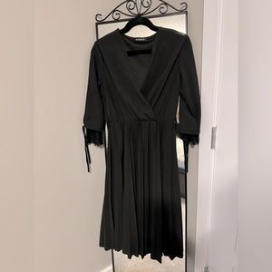 V Neck Dress Wedding Guest Casual Pleated Long Sleeve